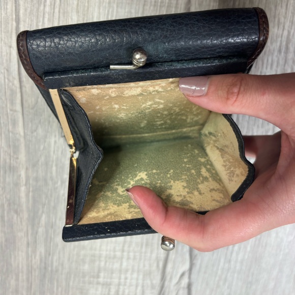 Vintage 90s Dooney & Bourke Black Brown Pebble Leather Tri-Fold Wallet Duck Logo - Picture 4 of 10